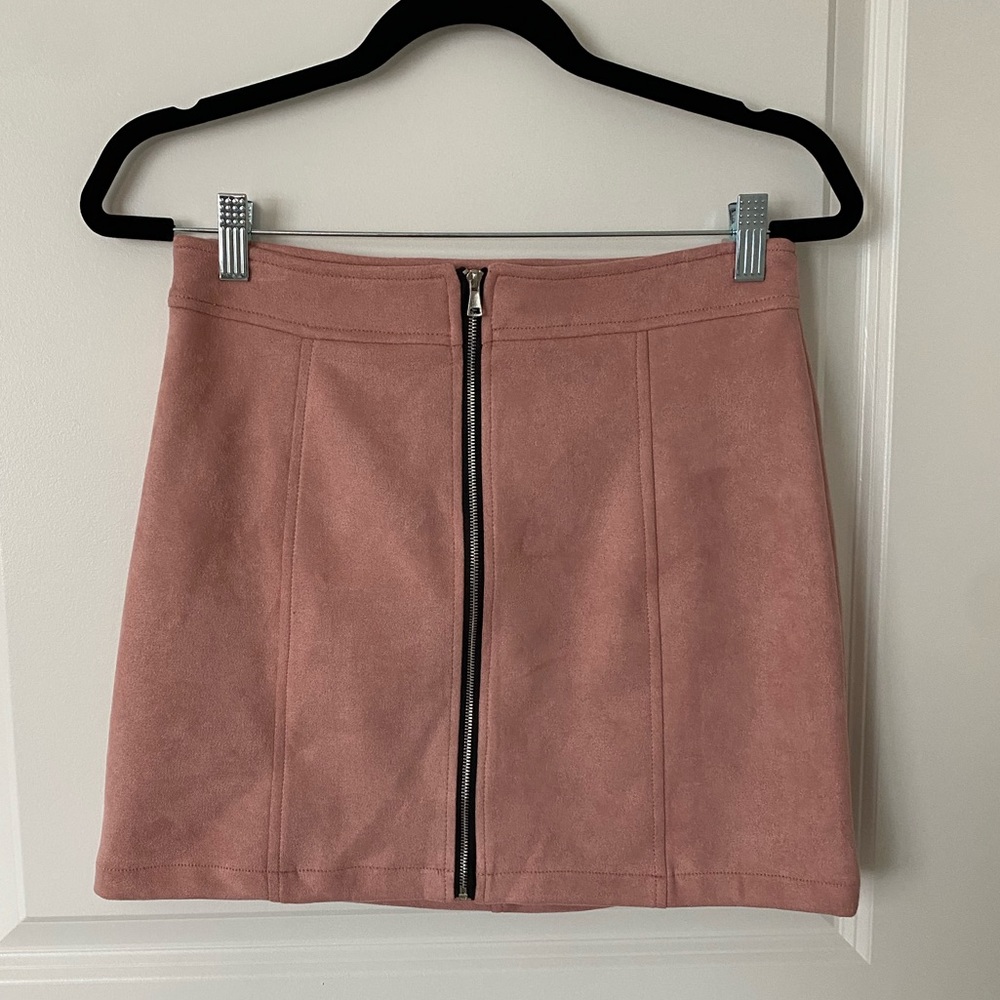 Faux suede zip front mini skirt